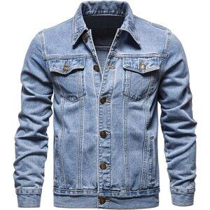 Men's Denim Jacket with Multiple Pockets Blue